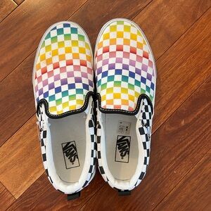 Rainbow checkered slip on Vans. Worn once.